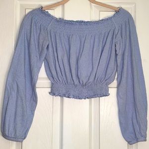 H&M Light Blue Off Shoulder Balloon Sleeve Top